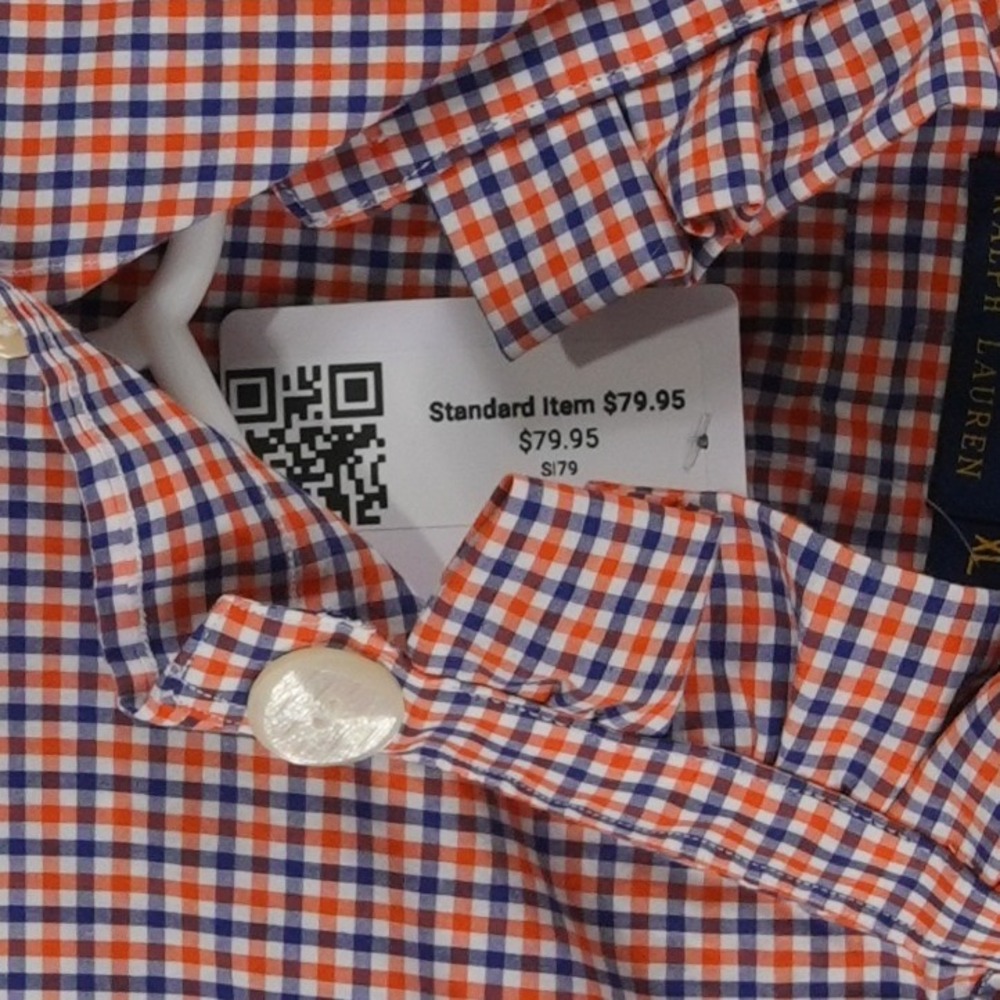 Polo Ralph Lauren Shirt Top Womens Size XL Orange Navy Ruffle Collar Upcycled - Picture 7 of 9